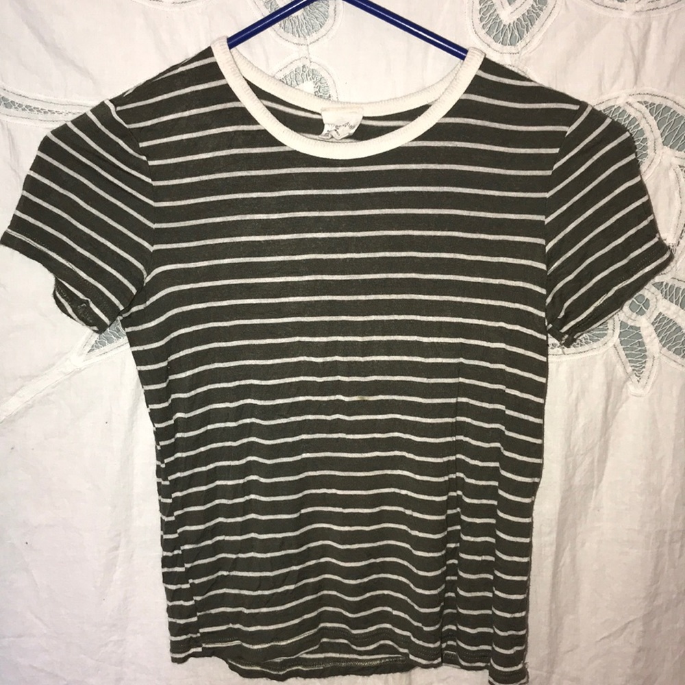 Low cut green and white shirt